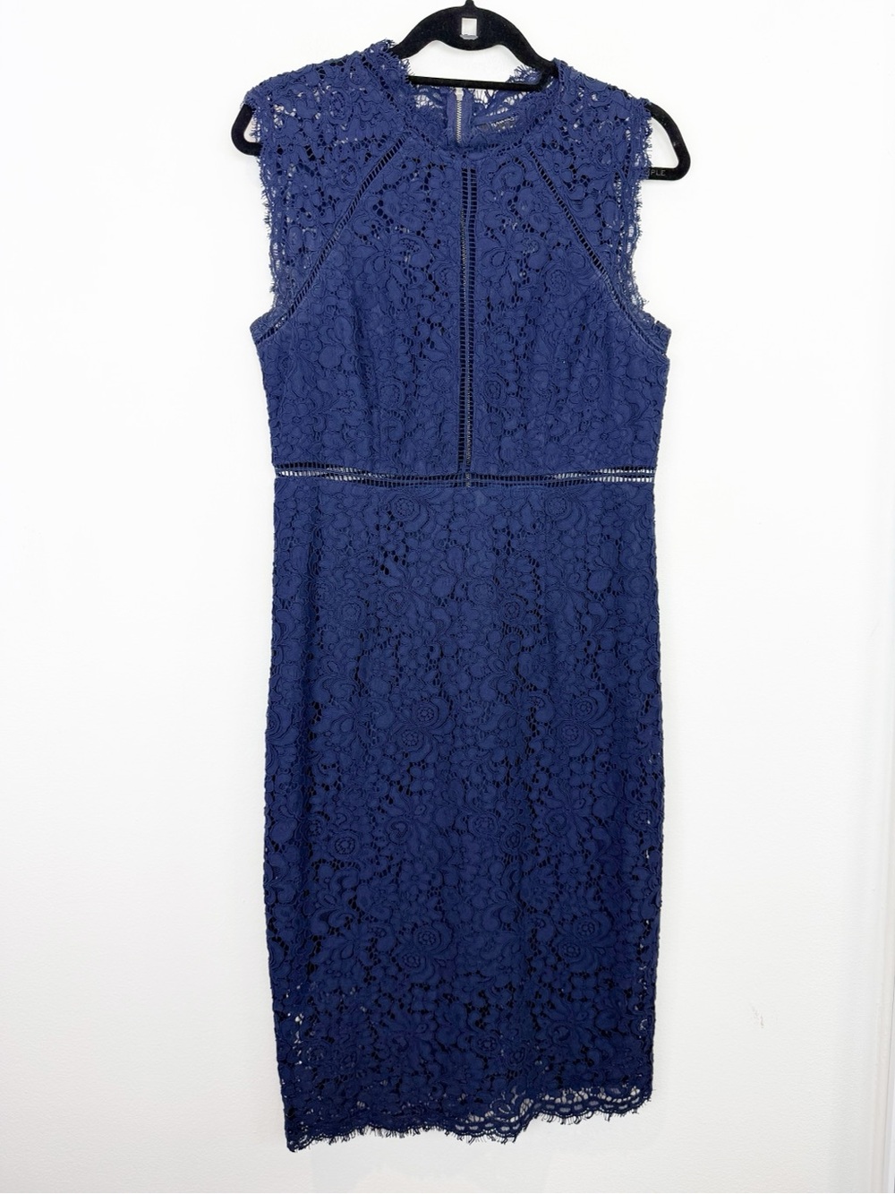 Bardot Navy Blue Lace Panel Sheath Dress Sleeveless Zip Size Medium 8